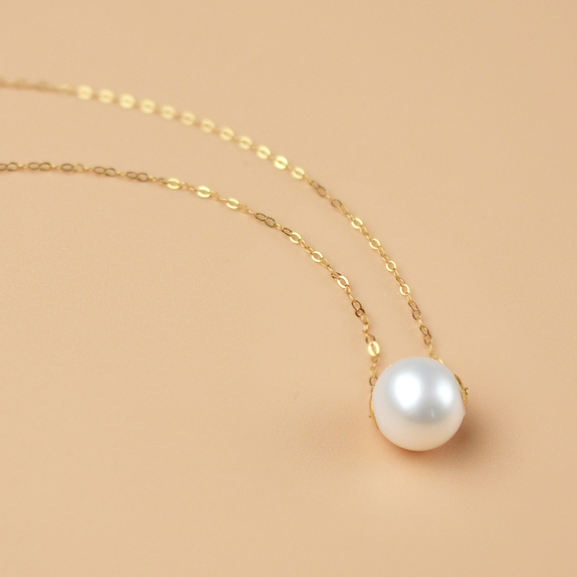 NYMPH 18K Gold Necklace Pendant Round Natural Freshwater Pearl AU750 White 8-10mm Women's Fine Jewelry Gift