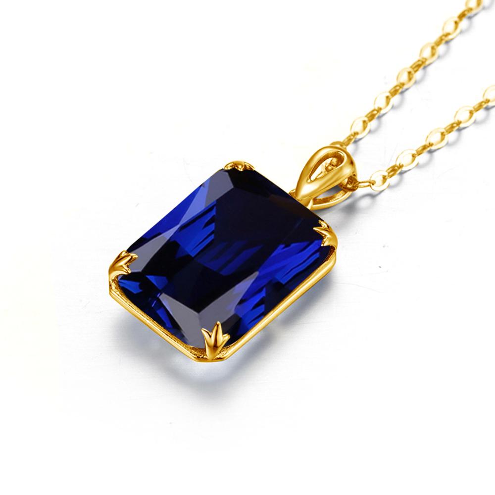 Szjinao 14K Gold Jewelry Set For Women Sparkling Blue Sapphire Pendant Earrings Ring Set Real 925 sterling silver Fine Jewellery