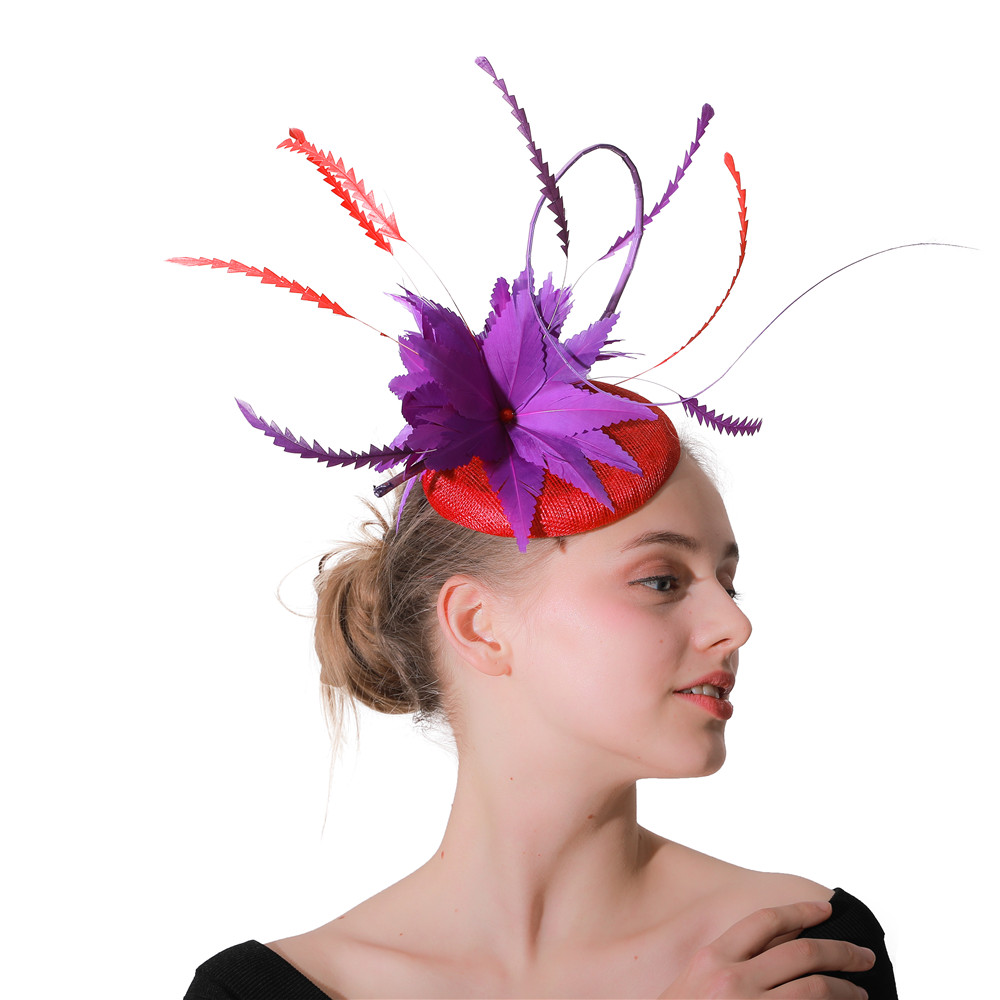 Bridal Sinamay Fascinator Headband Wedding Women Hat Hair Accessories Feathers For Kentucky Derby Church Wedding Party Headwear