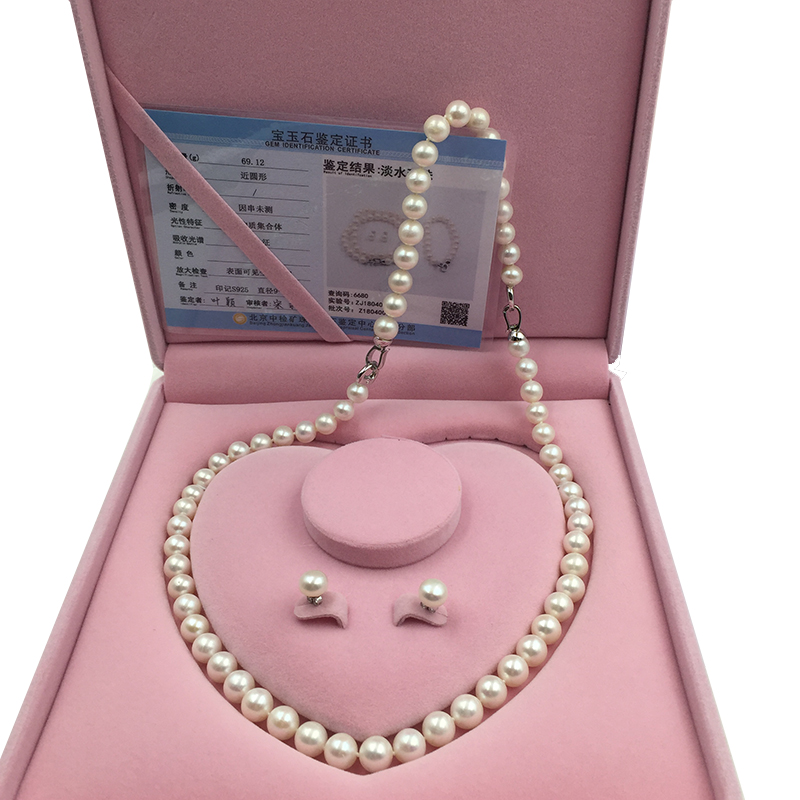 Sinya 925 Sterling Silver Clasp DIY Wear Natural Round Freshwater Pearl Strand Necklace Bracelet Earring Set for Mum Women Lover