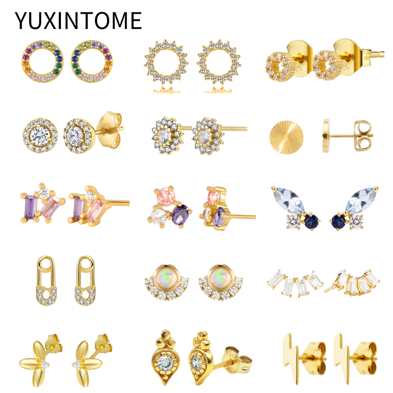 925 Sterling Silver Ear Needle Colorful Crystal Stud Earrings For Women Simple White Opal Piercing Earrings Jewelry Accessories