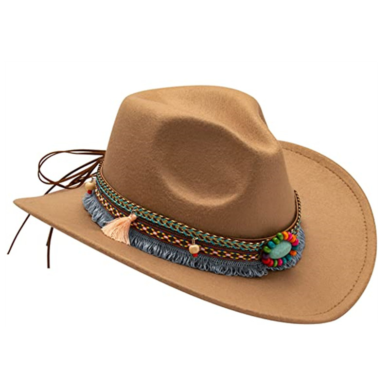 Men Felt Cowboy Hat Western Cowboy Hat with Tassel Belt and Bandanna Church Derby Cap Women wool Jazz Panama hat wholesale