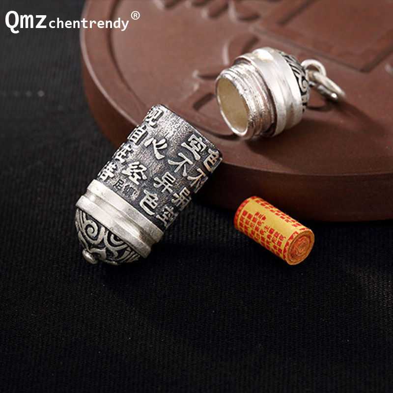 Openable Pure 990 Sterling Silver Tube Locket Pendants Buddhist Shurangama Mantra Bottle Urn Necklace Classic Buddhism Jewelry