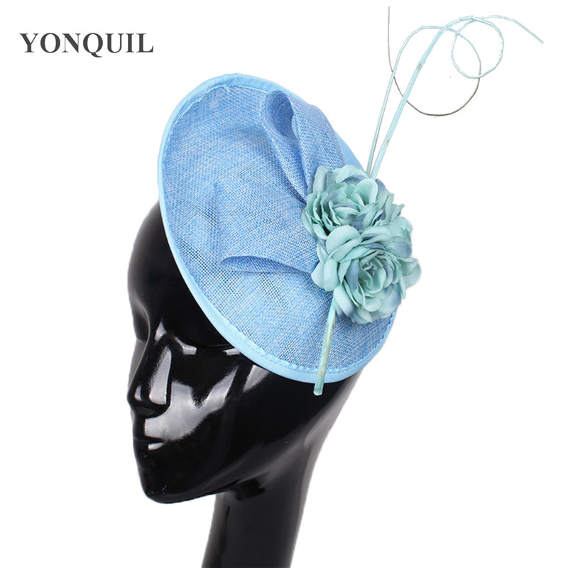 Women Church Fascinator Hat With Ostrich Quill And Silk Flowers Hats Hairbands Bridal DIY Hair Accessory For Wedding Party SYF68