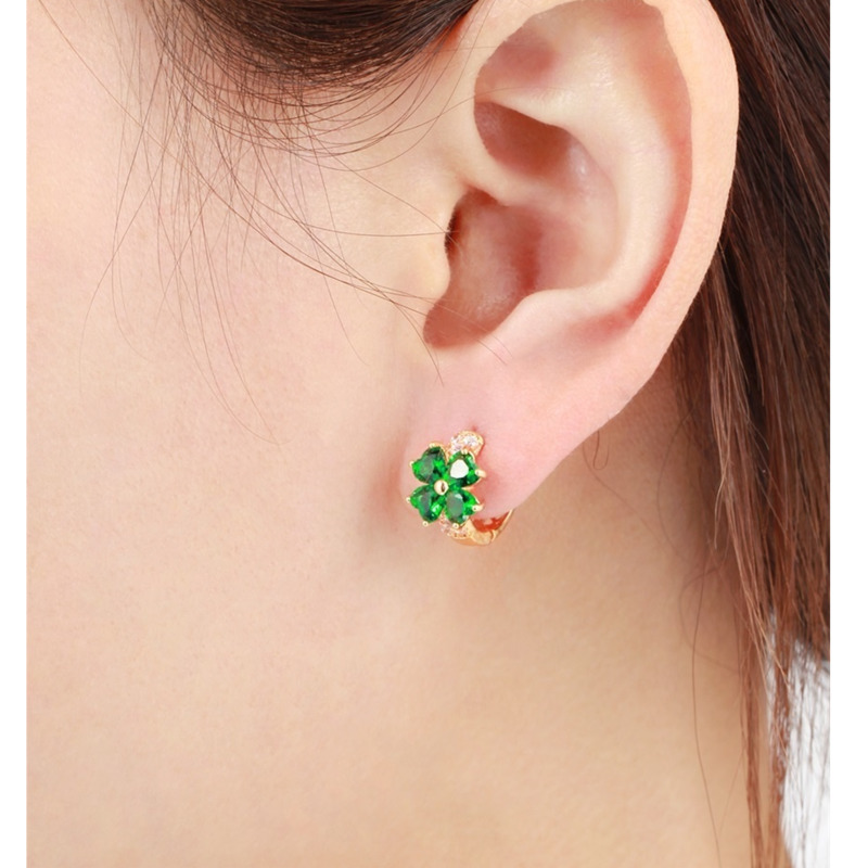 Luck Four Leaf Clover Flower Love Heart CZ Circle Small Loop Huggie Hoop Earrings For Women Child Girls Kids Gold Color Jewelry