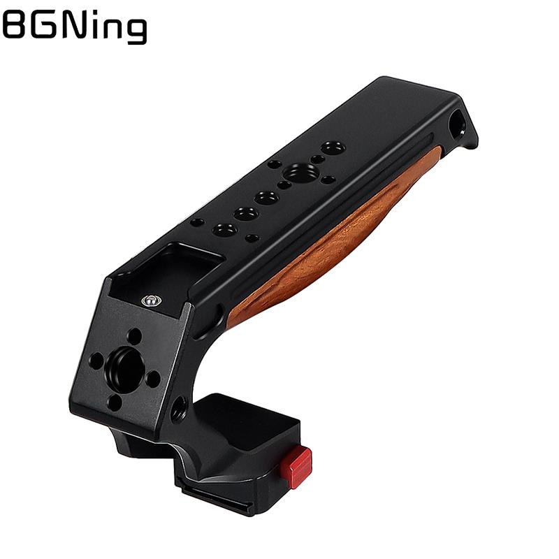 Camera Wooden Handle Quick Release Clamp Top Handle Hand Grip 1/4 3/8 Cold Shoe Mount Adapter for Cage Rig Monitor LED Holder