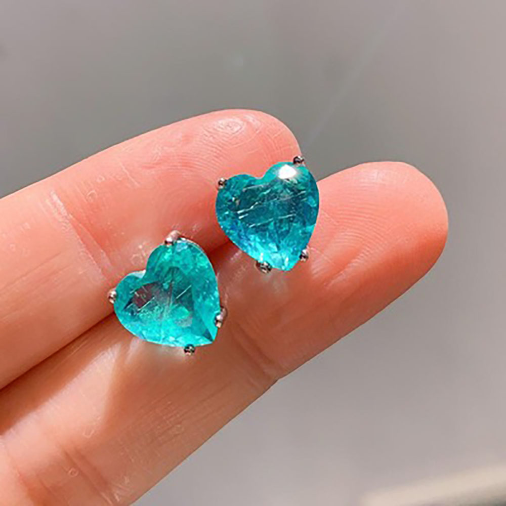 Charms Wedding Jewelry Sets for Girlfriend Vintage Blue Paraiba Tourmaline Heart Ocean Star Pendant Necklace Earrings Statement