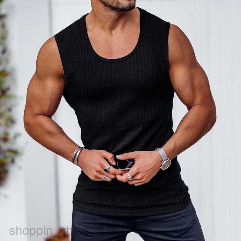 Men's T Shirts Summer Knitted Vertical Fitness Sports Leisure Slim Fit Tank Top for Male Sleeveless Wide Shoulder Tank Top for Men tees tops