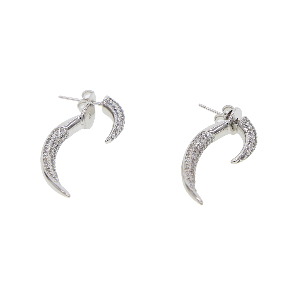 top quality women punk jewelry Rivet spike design front back double side micro pave cz horn stud earring