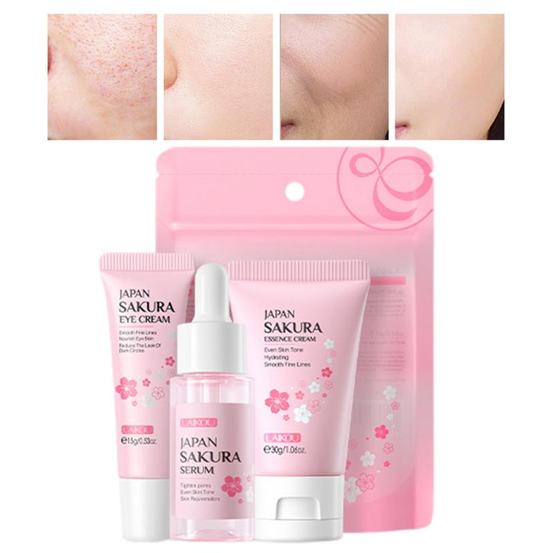 NEW 3pcs/set Sakura Moisturizing Skin Care Set Face Cream Facial Serum Eye Cream Skincare Anti-aging Brightening Face Care Sets