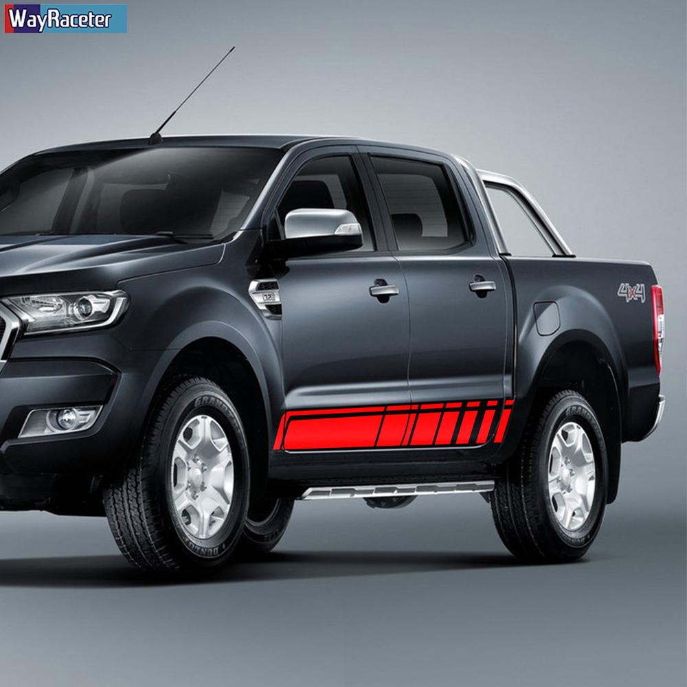 2 Pcs Racing Sport Car Door Side Stripes Skirt Sticker Vinyl Body Decal For Ford F150 Raptor Ranger T6 T7 Wildtrak Accessories