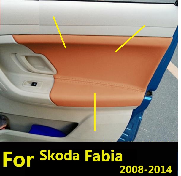 Microfiber Leather Front / Rear Door Panels Armrest Cover For Skoda Fabia 2008 2009 2010 2011 2012 2013 2014 car interior