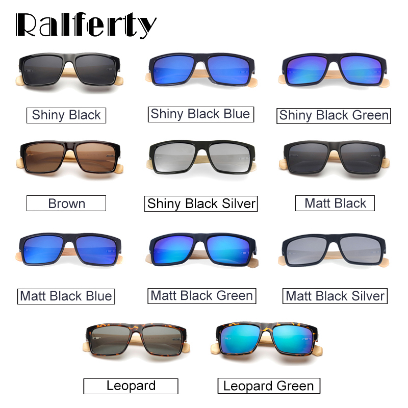 Ralferty Vintage Retro Black Handmade Bamboo Wood Sunglasses Men Square Sun Glasses For Men UV400 Outdoor Goggles lunettes Oculo