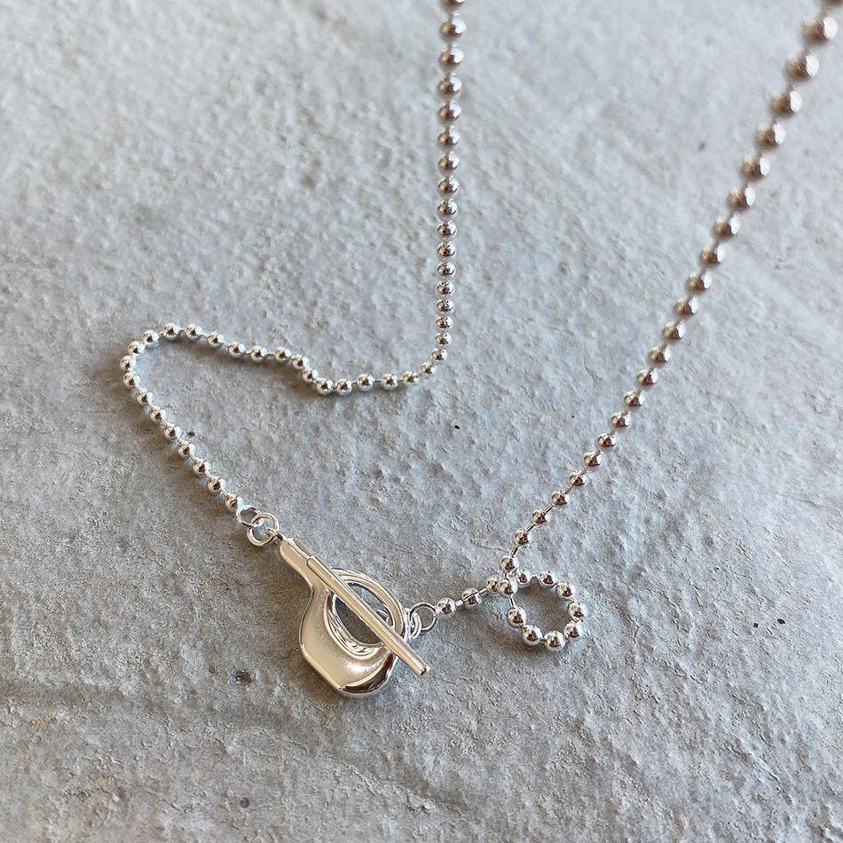 SHANICE 925 Sterling Silver Bead Chain Choker Necklace Irregular O T Hasp Clavicle Chain Necklace for Women 925 Simple Jewelry