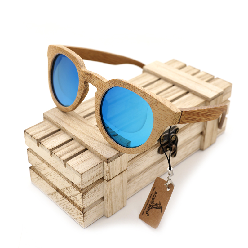 BOBO BIRD Natural Bamboo Men Sunglasses Luxury Brand Design Round Polarized Sun Glasses Women Apparel With Wooden Gift Box
