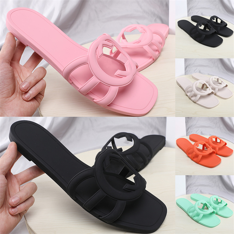 Summer designer sandals women flat slides sandal pink white black pale green orange rubber slide Interlocking slide sandals Luxury slippers Casual Comfort Slipper