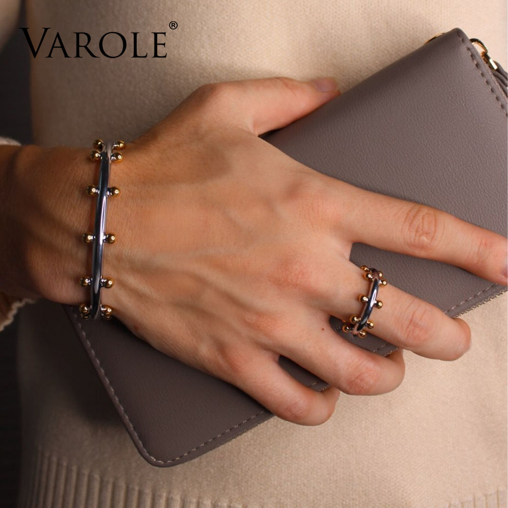 VAROLE Double Row Ball Arrangement Rings Gold Color Midi Ring 100% Copper Ring Knuckle Rings For Women anel Jewelry