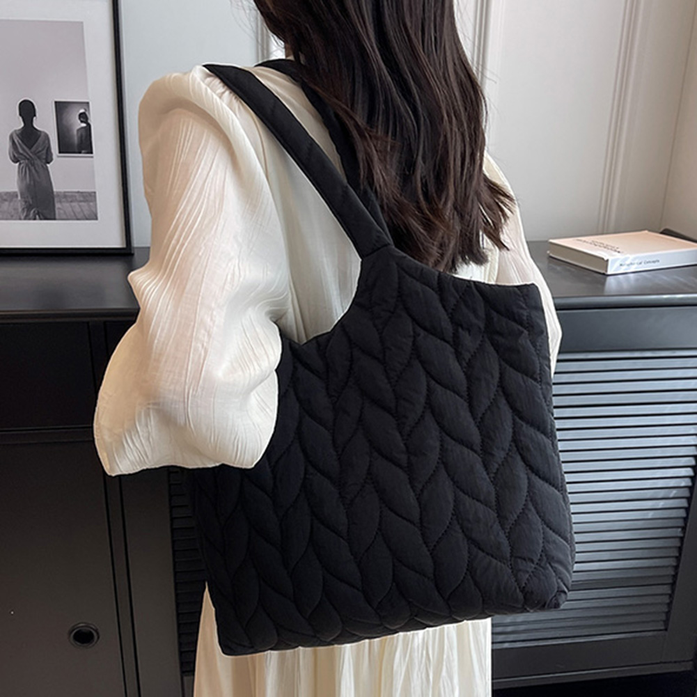 Quilted Underarm Bag Embroidery Thread Casual Hand Bags Large Capacity Fashion Nylon Elegant Cotton-Padded Puffy Handbag