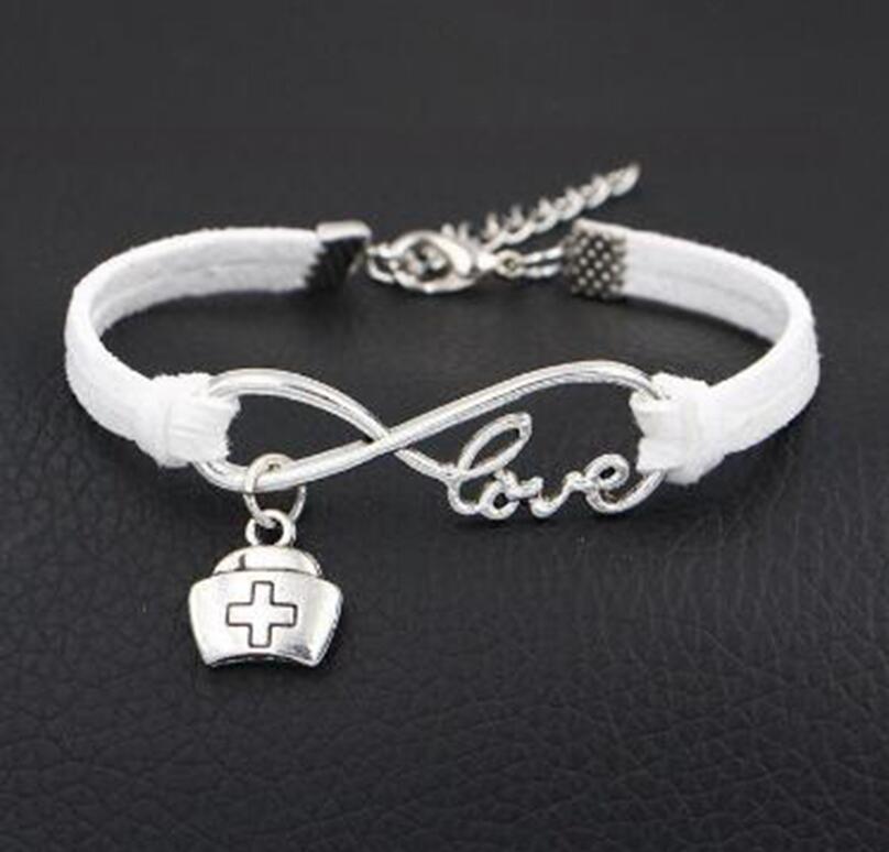 1pcs/lot Love lucky 8 Infinity Nurse Doctor Medicine Box Nurse cap Bracelet Charm Pendant Women/ Men Simple Bracelets/Bangles