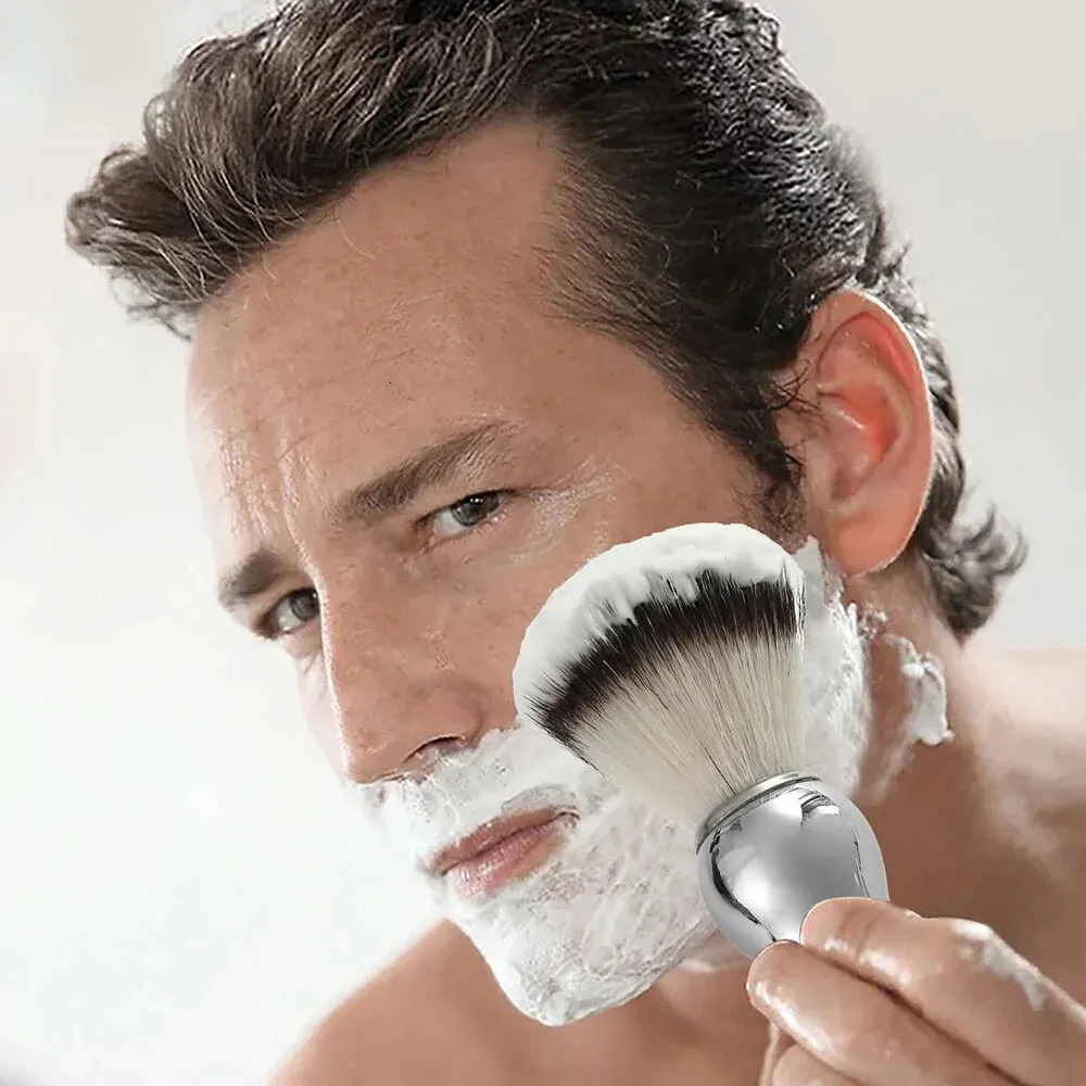 3in1 Vegan Style Synthetic Badger Hair Shaving Brush Stainless Steel Shaving Soap Bowl and Brush Holder Stand Set for Men 240624