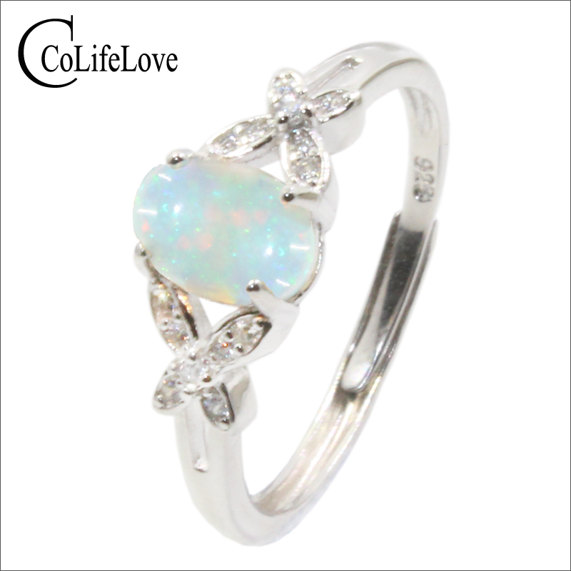 CoLife Jewelry 100% Natural Opal Ring for Woman 0.3ct 0.4ct 0.6ct Australia Opal Silver Ring Solid 925 Silver Opal Jewelry
