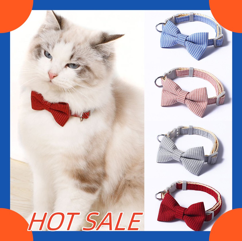 Christmas Plaid Bowknot Cat Bow Tie Safety Buckle Collar Puppy Chihuahua Pet Necklace Elastic Adjustable Dog Collars