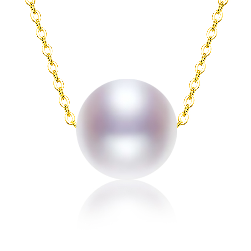 NYMPH 18K Gold Necklace Pendant Round Natural Freshwater Pearl AU750 White 8-10mm Women's Fine Jewelry Gift