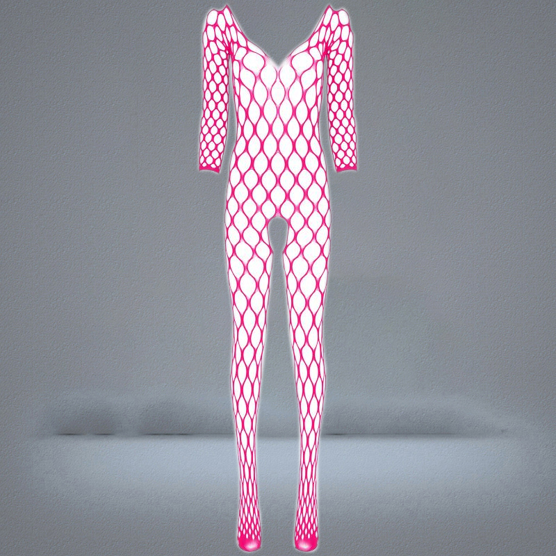 Womens V Neck Long Sleeve Crotchless Bodystocking Stretchy Fishnet Bodysuit Mesh Lingerie Nightwear Sleepwear2760079