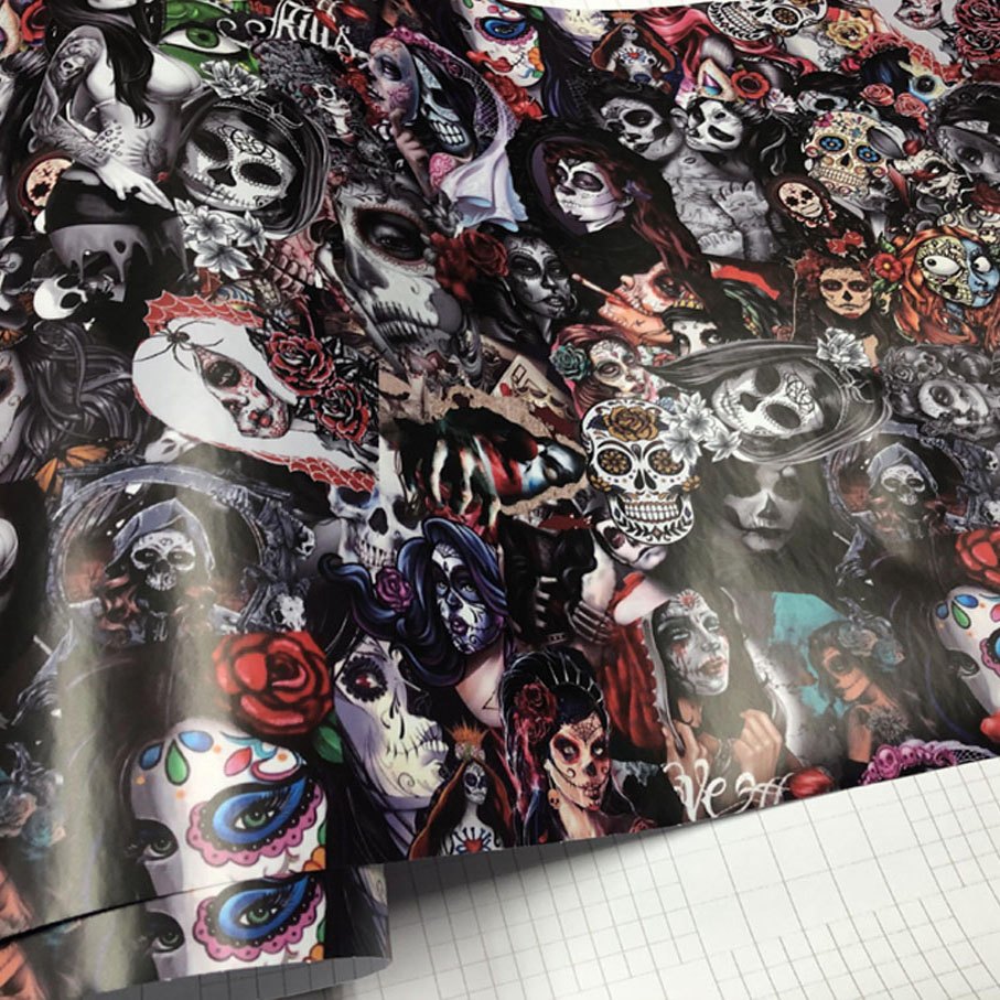 50cm*200/300cm Premium PVC Adhesive Skull Car Sticker Decal Sticker Bomb Vinyl Film Motorcycle Car Wrap Foil Air Bubble Free