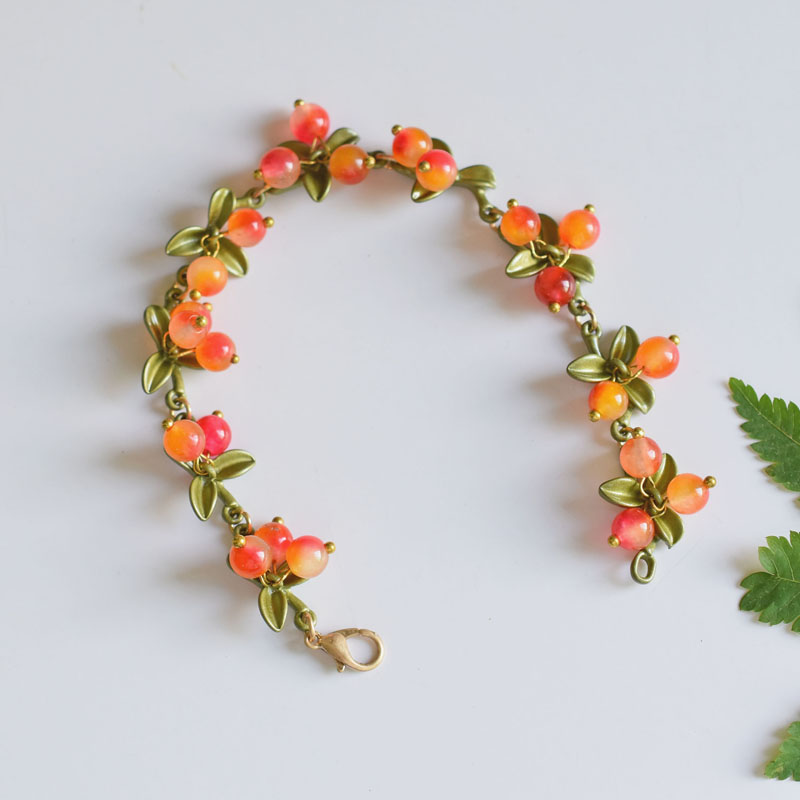 Romantic Sweet Colorful Beads Crystal Bracelet Bangles For Women Cute Elegant Vintage Plant Leaves Jewelry Accessories