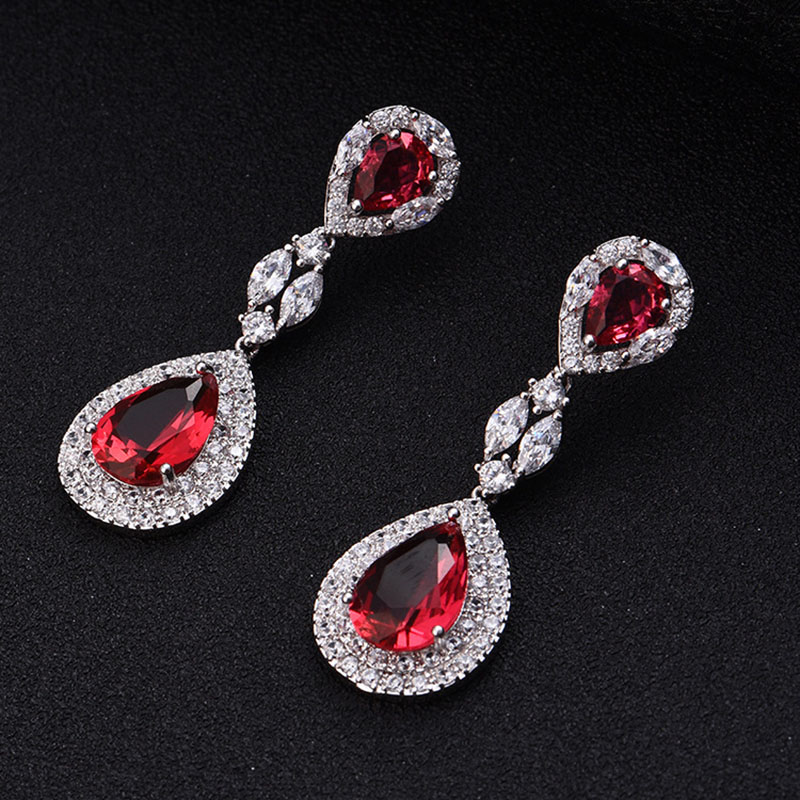 High Quality Women Party Jewelry Silver Color Water Drop Cubic Zirconia Clip On Earrings No Pierced Ear