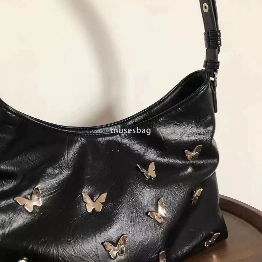 High quality niche spicy cool style three-dimensional butterfly bag new fashionable metal texture handbag light luxury commuting underarm bag