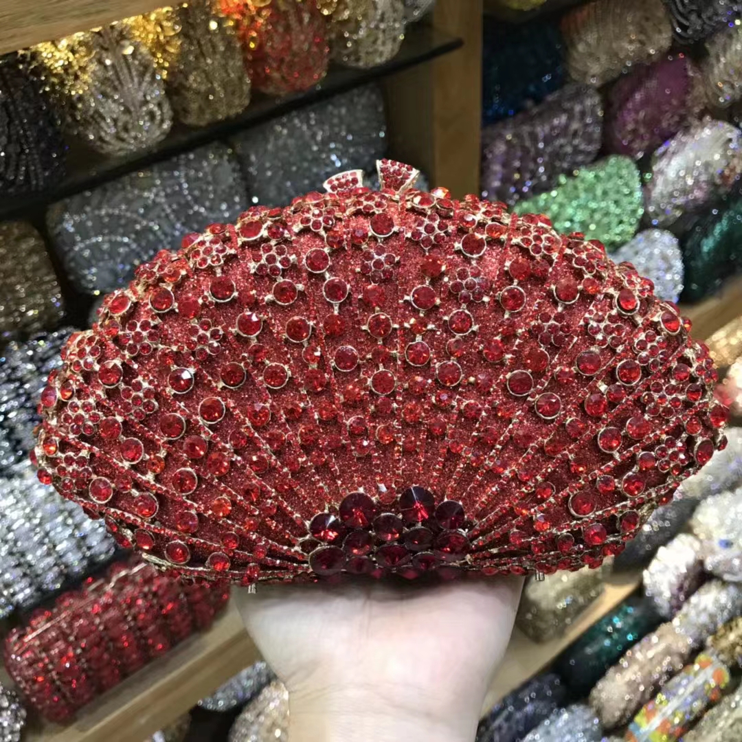 Lady 19 Style Red Color Stones Minaudiere Rhinestones Wine Red Evening Bags Women Party Bridal Clutches Bag Wedding Clutch Purse