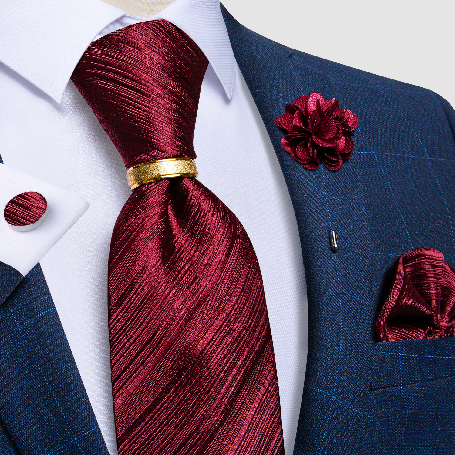 Classic Gray Striped Ties For Men Black Blue Red Men's Wedding Party Neck Tie Set Hanky Cufflinks Brooch Pin Gift For Men