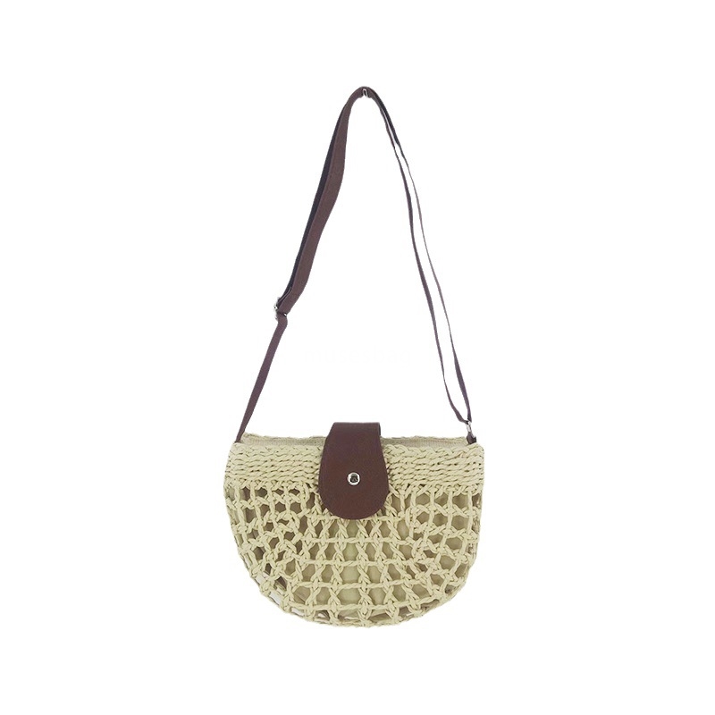 Designer Ms. High Quality Grass Woven Bag Paper Rope Hollow Small Half Round Practical Multi functional Woven Shoulder Bag Small Fresh Leisure Vacatio