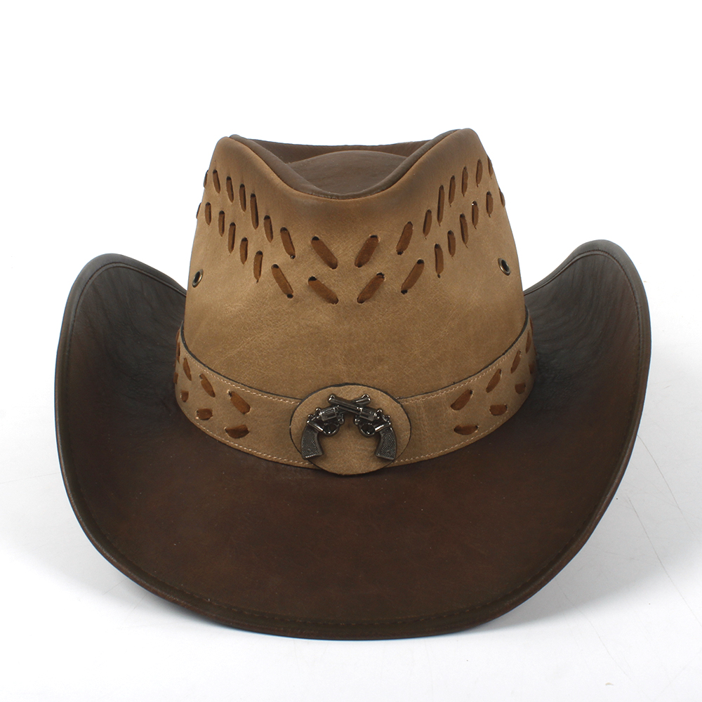 Men Women Leather Western Cowboy Hats Wide Brim Sunhat Summer Caps Sombrero Travel Sunbonnet Outdoor Beach Size US 7 1/4 UK L