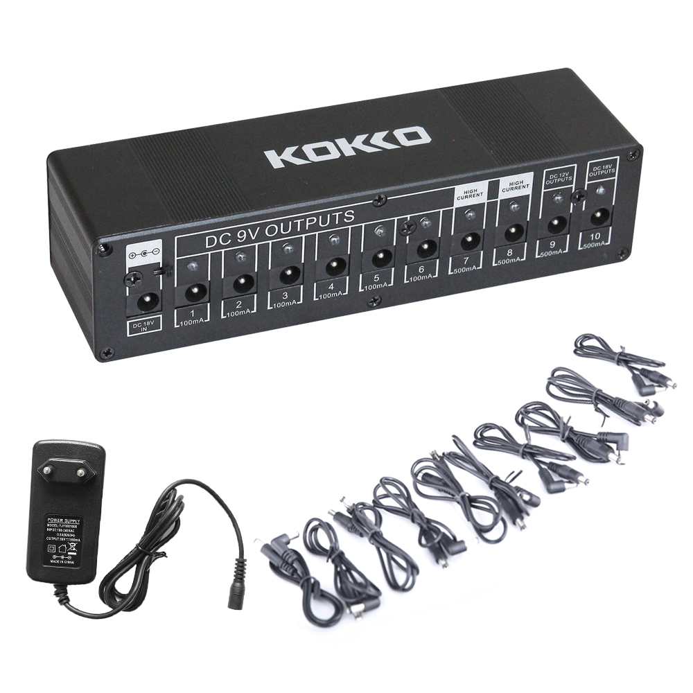 KOKKO Guitar Pedal Power Supply 10 Isolated Output High Quality Guitar Effect Pedal Power Supply 4* 500mA Output 6*100mA Output