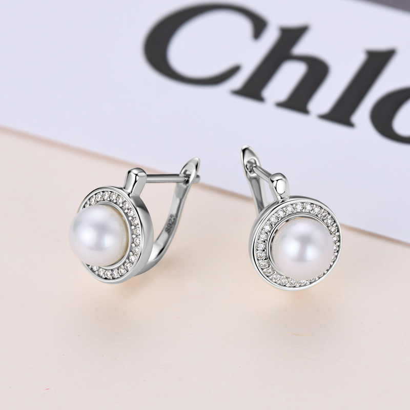 AINUOSHI 7mm Freshwater Pearls Hoop Earring For Women 925 Sterling Silver Original Certified Moissanite Pearl Earrings Jewelry
