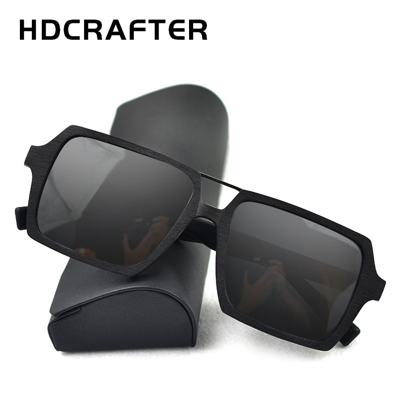 HDCRAFTER Oversized Handmade luxury Sunglasses Men Polarized Vintage Wood Square Sunglasses High Quality With Glasses Case Box