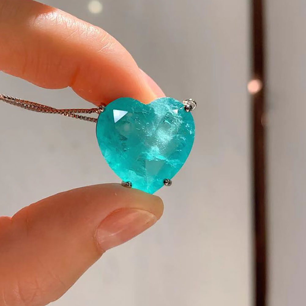Charms Wedding Jewelry Sets for Girlfriend Vintage Blue Paraiba Tourmaline Heart Ocean Star Pendant Necklace Earrings Statement