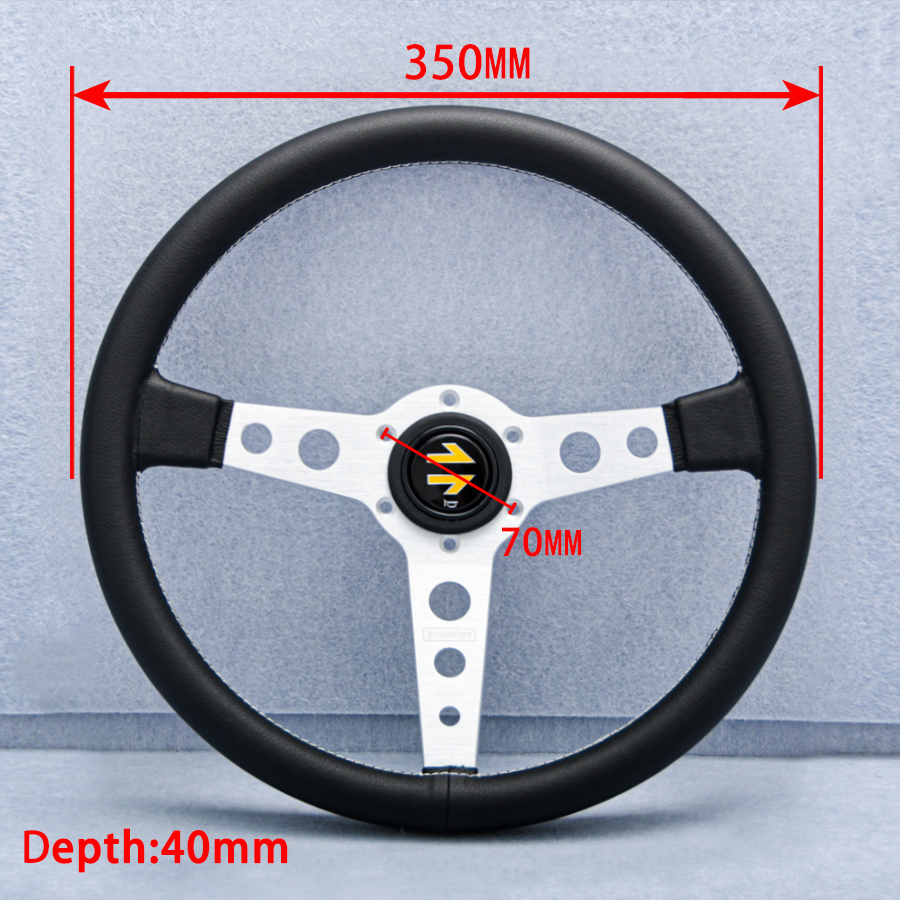 JDM Universal 14inch 350mm Racing Steering Wheel Flat Dish Leather Modified Car Sports Steering Wheel