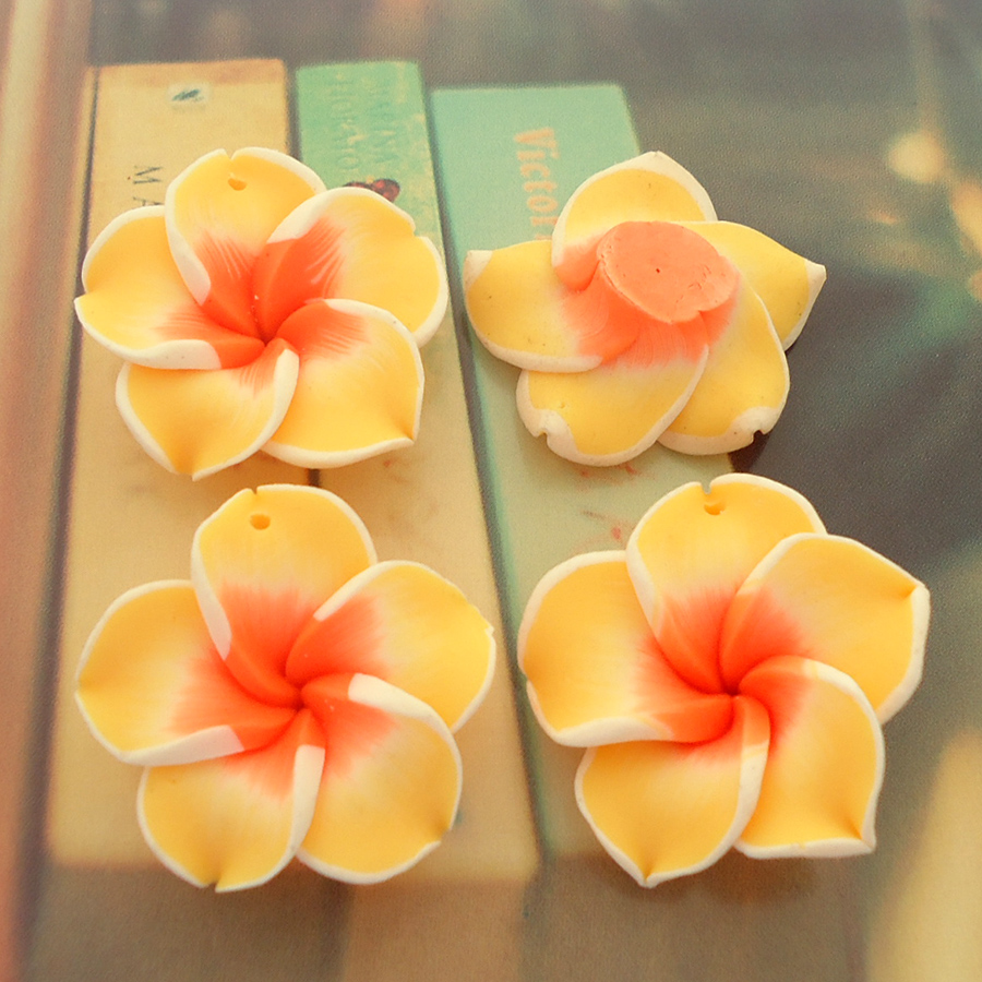 12pcs 25mm Polymer Clay Plumeria Frangipani Flowers Charms For Diy Earrring Pendants Necklace Hawaiian Jewelry Making Materials