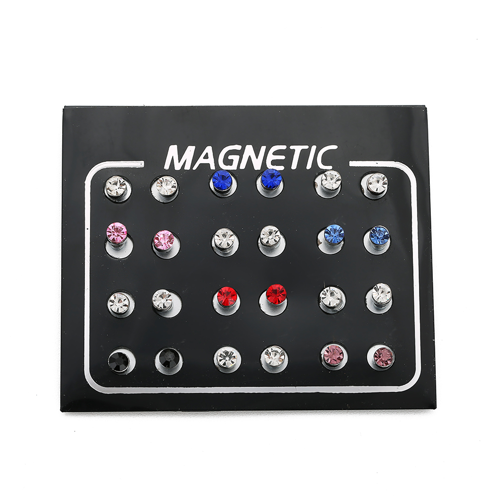 24PCS/Lot 3/4/5/6mm Round Crystal Rhinestone Magnet Stud Non-Piercing Earring Puck Women Men Magnetic Fake Ear Plug Body Jewelry