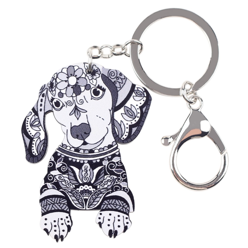 Bonsny Acrylic Statement Dog Jewelry Dachshund Key Chain Key Ring Pom Gift For Women Girl Bag Charm Keychain Pendant Jewelry