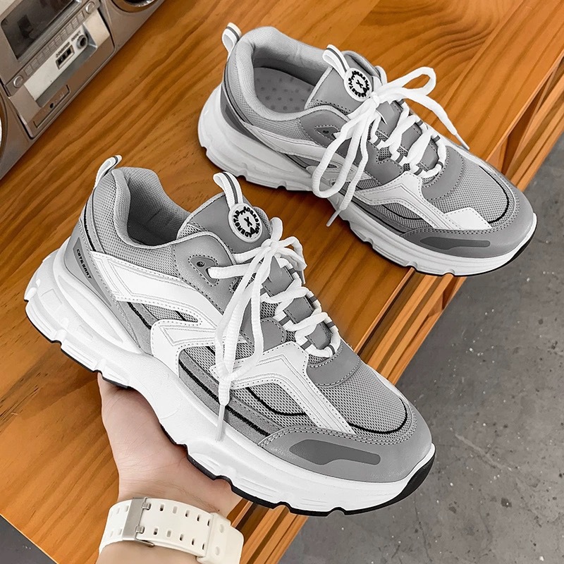 Men's Casual Shoes Breathable New Mesh Cloth Shoes Heightened Clunky Shoes Trendy Fashion White Free shipping