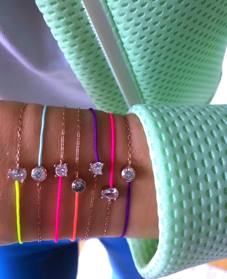 100% 925 Sterling Silver Geometric Cubic Zirconia CZ Single Stone Half Chain Half Rope Colorful Bracelet For Women Girl