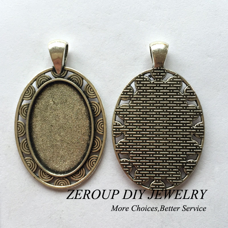 5pcs/lot 20x30mm Necklace Pendant Setting Antique Bronze Silver Color Glass Cabochon Blank Base Supplies for Jewelry T109