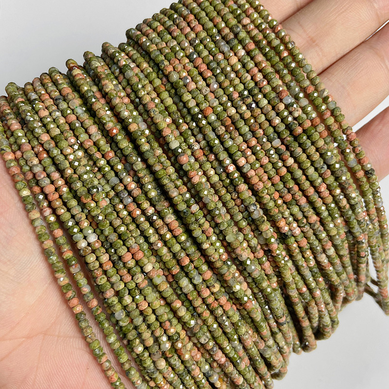 Rondelle Faceted Green Malachite Natural Stone Beads Loose Spacer Unakite Jaspers Beads For Jewelry Making Bracelet Necklace DIY