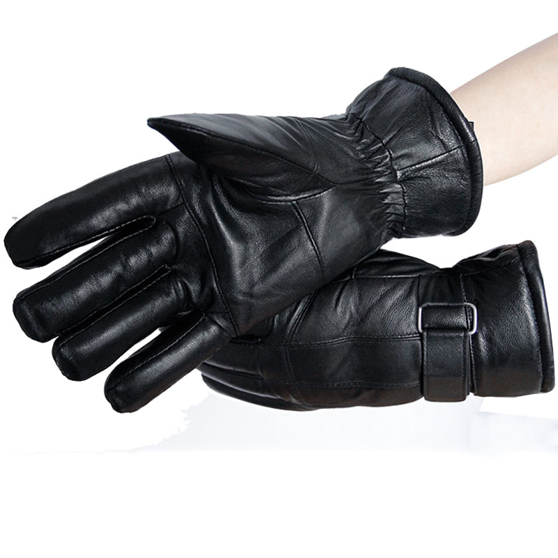 Men's Winter Warm Gloves Real Leather Thickening Fur Gloves Male Motercycle Cycling Warm Mittens Men Warm Ski Gloves Waterproof