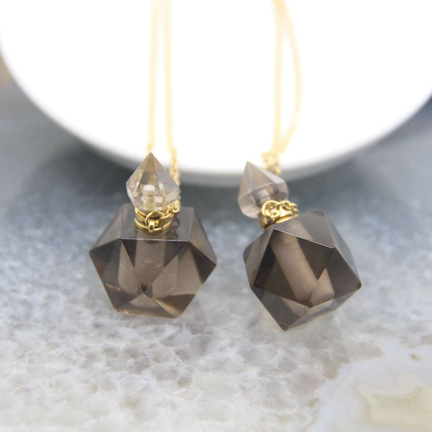 New! Faceted Nugget Perfume Bottle Pendant Necklaces,Natural Crystal Quartz Essential Oil Diffuser Vial Charms Women Jewelry